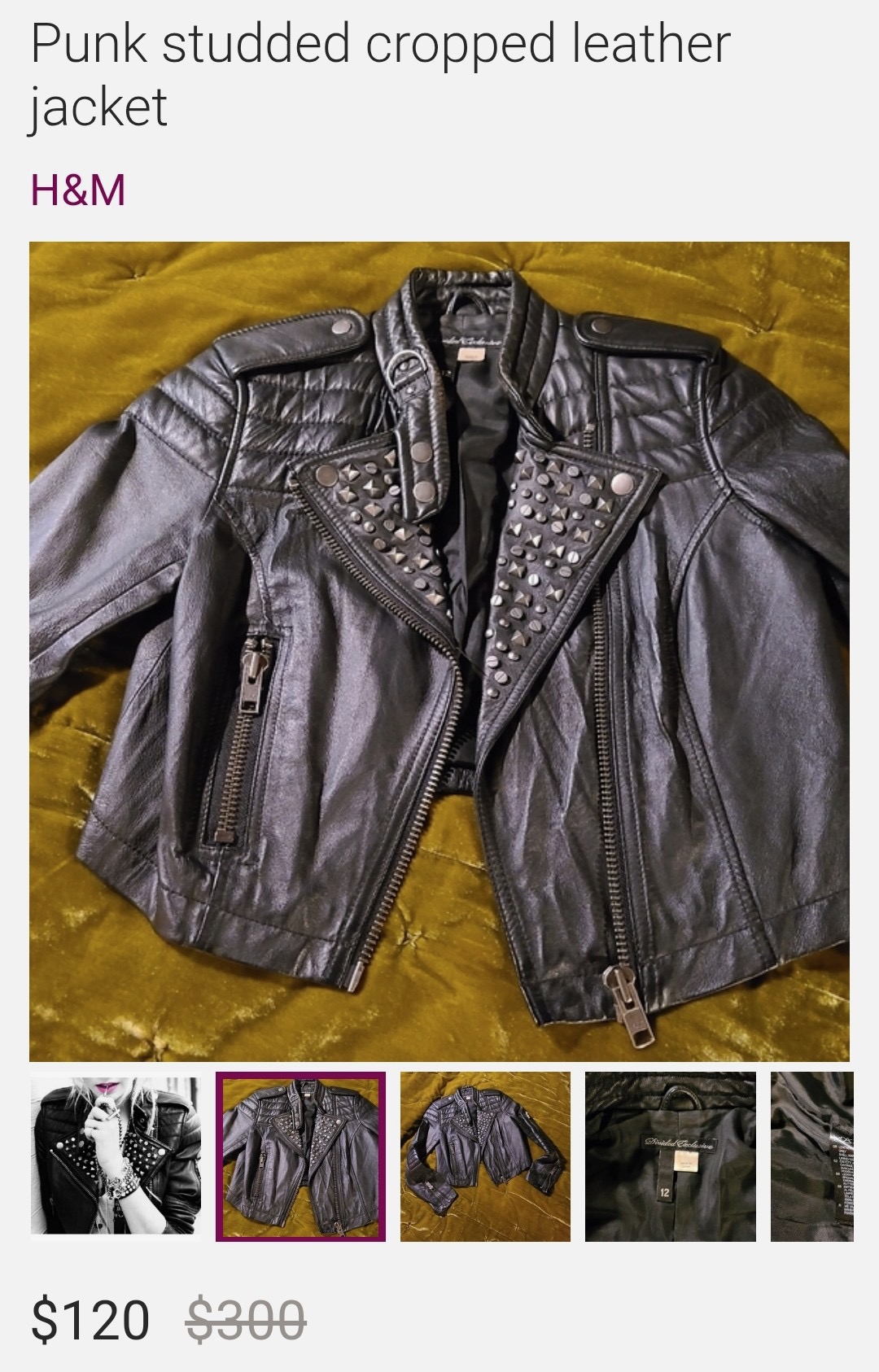 Punk studded cropped leather jacket: H&M – 120$